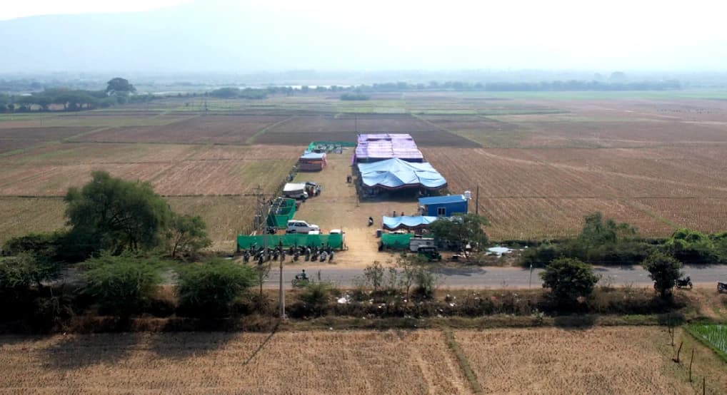 Aerial view of the Sowers Village site set up for graduation