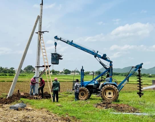 Electricity pole and transformer being installed